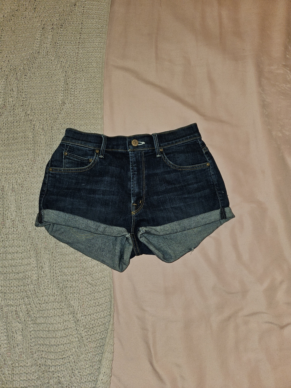 MOTHER Dark Wash Rolled Cuff Denim Shorts - Blue